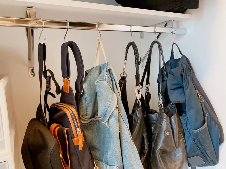 Bags organized in closet